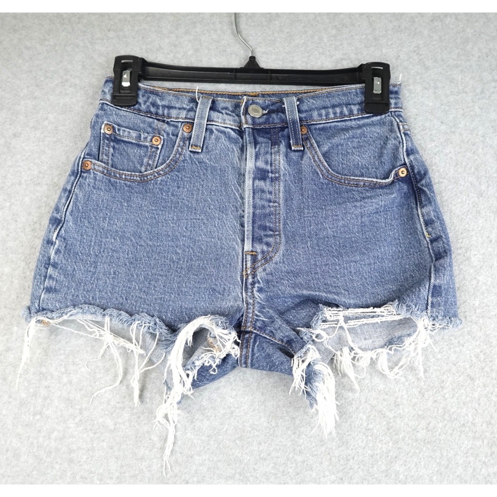Levis 501 Denim Jean Shorts Women's 26 Blue Cut Off Button Fly Raw Hem Cowgirl